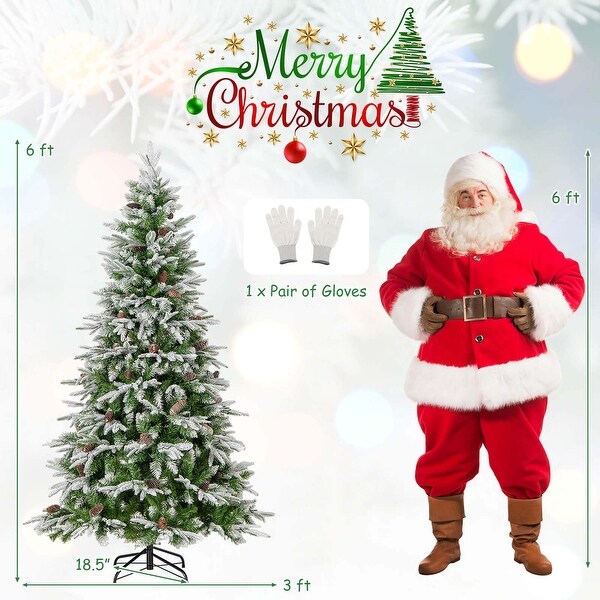 6/7.5/9 FT PreLit Artificial Christmas Tree Snow Flocked Hinged Tree