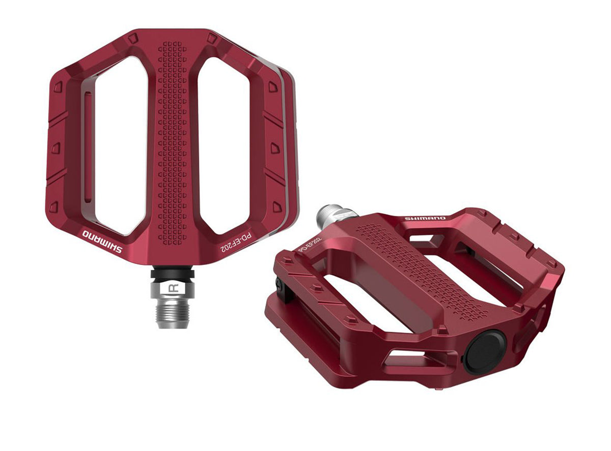 Shimano EF202 E-Bike Flat Pedals - Red-Black