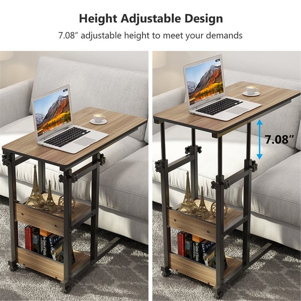 Mobile Snack Side Table， Height Adjustable C Shaped Bedside Table