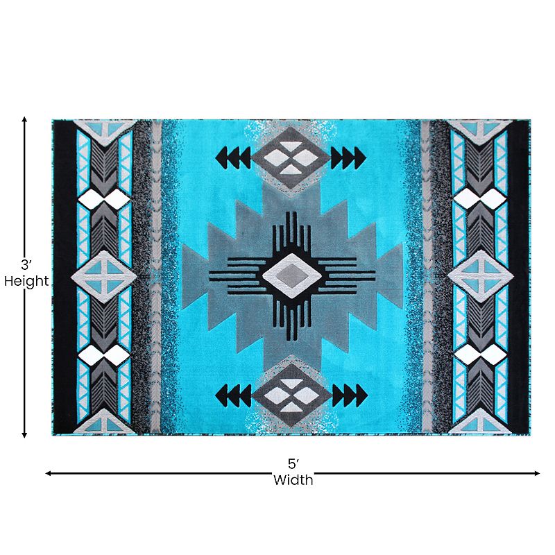 Masada Rugs Masada Rugs 3'x5' Southwest Native American Area Rug - Design C318 Turquoise