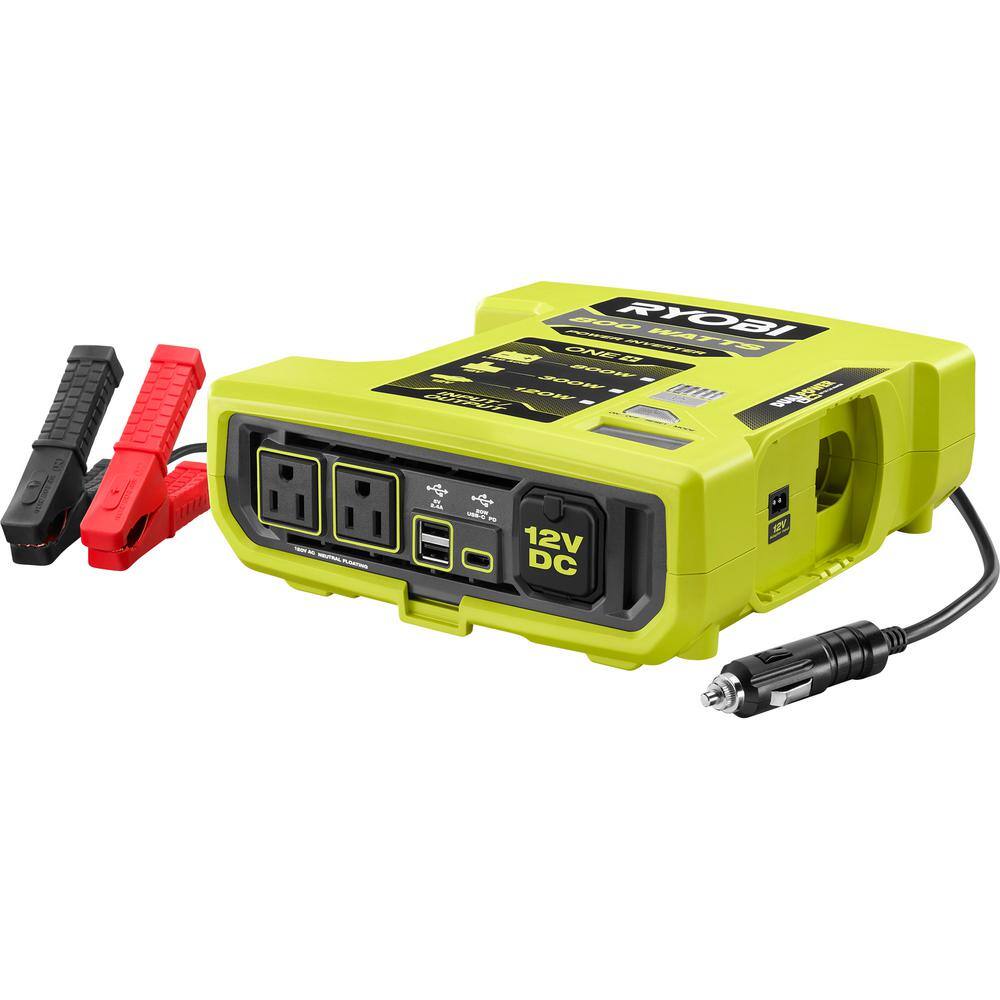 RYOBI ONE+ 18V 800-Watt Max 12V Automotive Power Inverter with Dual USB Ports RYi8030A