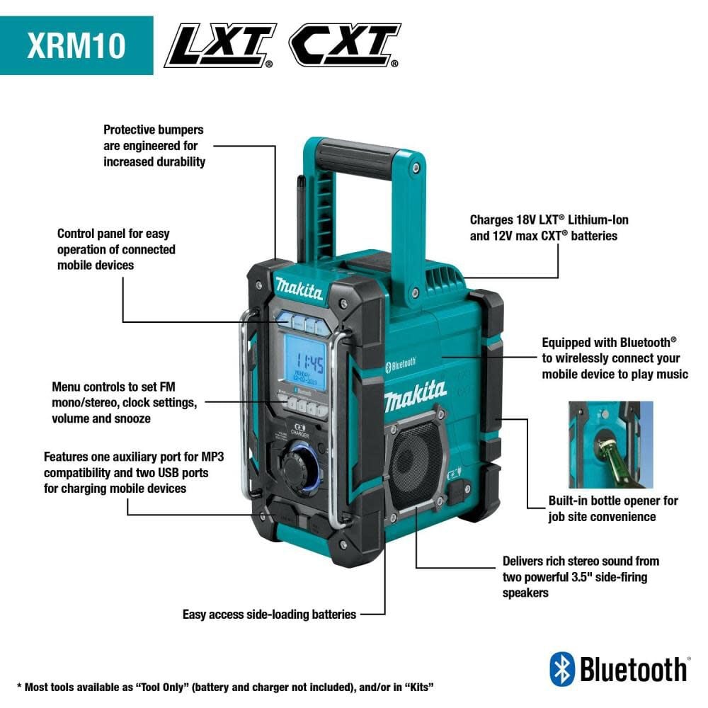 Makita 18V LXT 12V Max CXT Bluetooth Job Site Charger/Radio Lithium Ion Cordless Bare Tool XRM10 from Makita