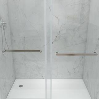 MCOCOD 60 in. W x 76 in. H Double Sliding Frameless Shower Door in Brushed Nickel with Soft-closing and 38 in. (10 mm) Glass DS13-60x76-BR