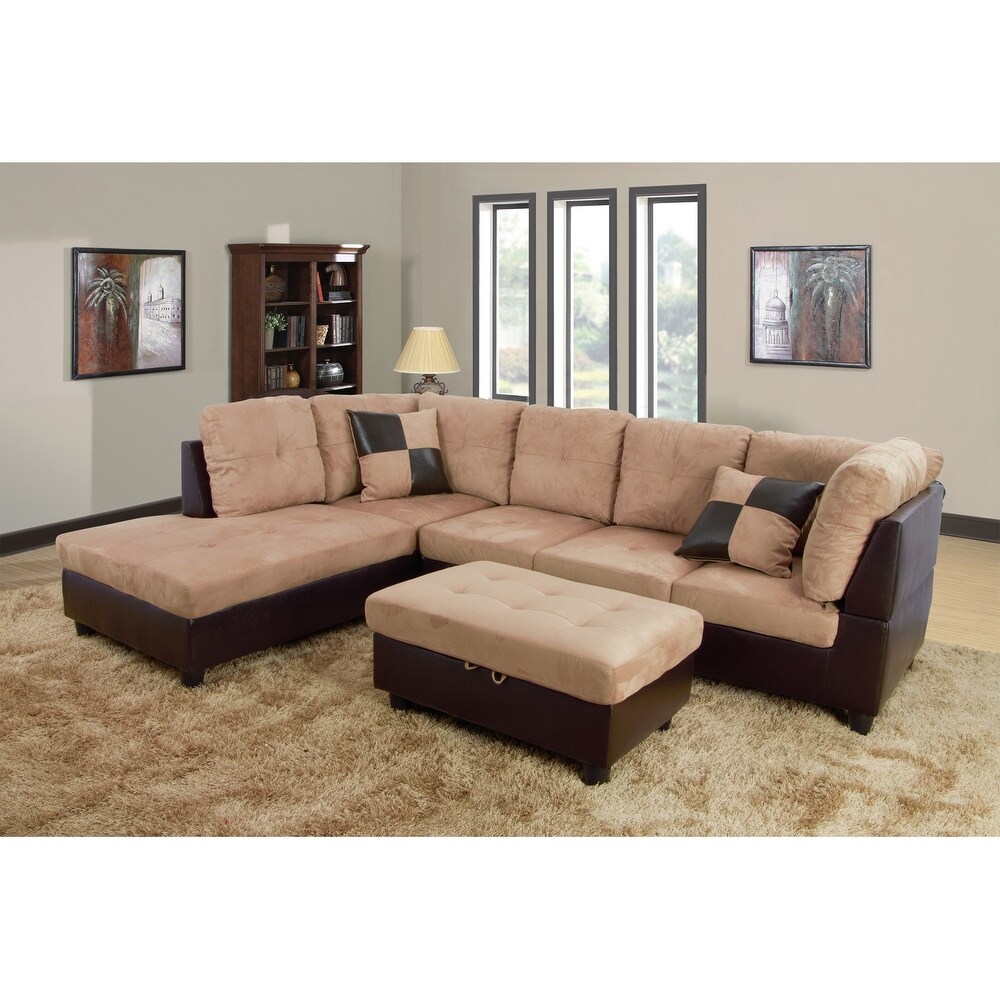 3 Pieces Sectional Sofa Set Left Facing Beige Microfiber(103A)