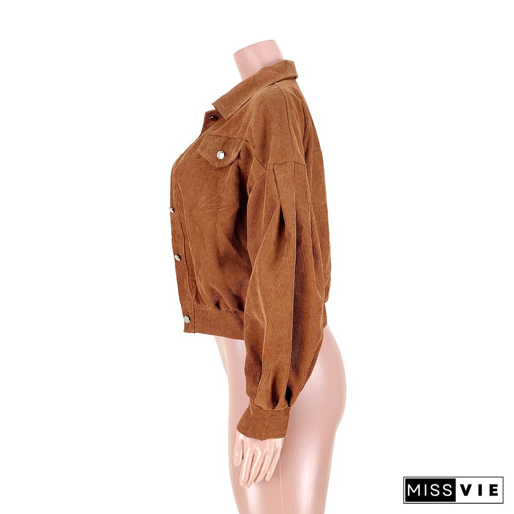 Fashion Corduroy Dropped Shoulder Lantern Sleeve Jacket