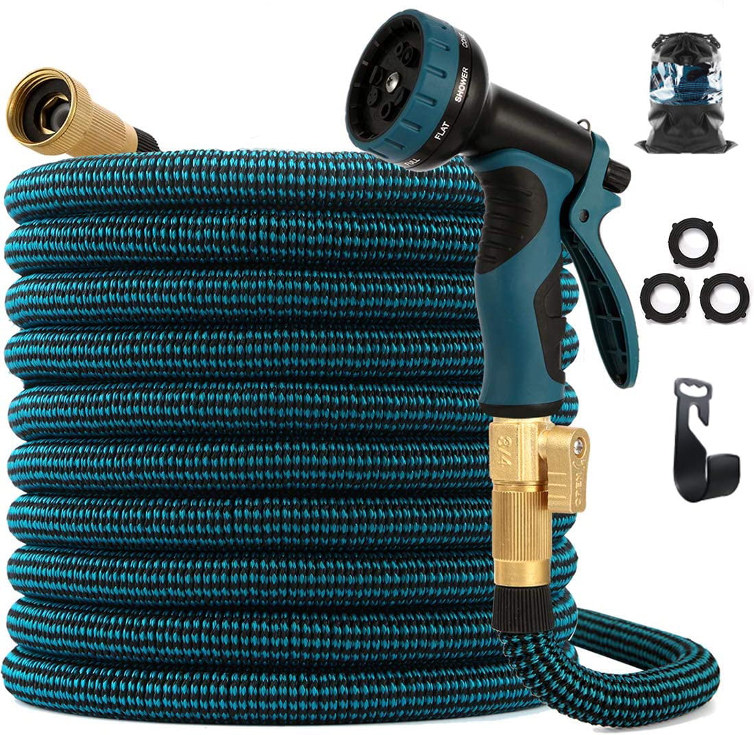 50FT Garden Hose Expandable: Expandable Water Hose with Durable 4-Layers Latex and 10 Function Nozzle, Durable Flexible Water Hose with Solid Fittings, Best Choice for Watering and Washing