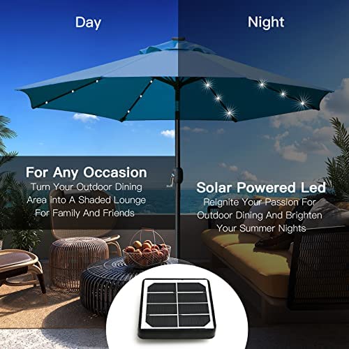 Sunnyglade 9′ Solar LED Lighted Patio Umbrella with 8 Ribs/Tilt Adjustment and Crank Lift System (Black)