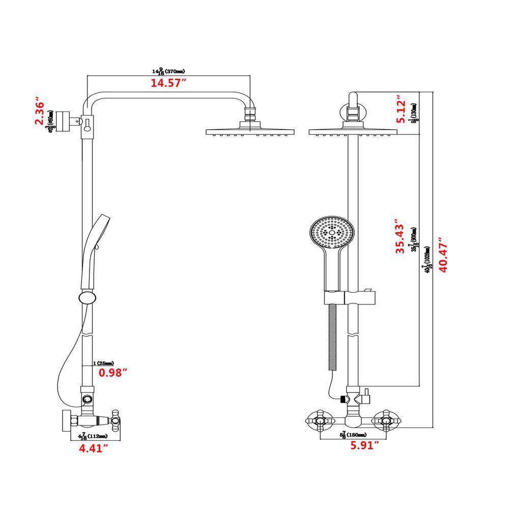 Tahanbath 3-Spray Luxury Bathroom Shower Set Shower Head 2.5 GPM Wall Mounted Ceramic Style Shower System in Matte Black X-W1219-W1219106070