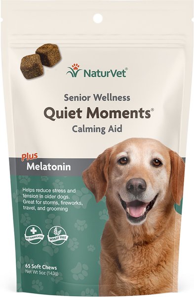 NaturVet Senior Wellness Quiet Moments Calming Aid Chamomile， Passion Flower and L-Tryptphan Plus Melatonin Dog Supplement