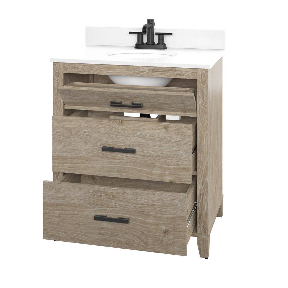 Glacier Bay Farmdale 30 in. W x 20 in. D x 37.9 in. H Bath Vanity in Natural Oak with Stone Top 30BV35083ZPO117