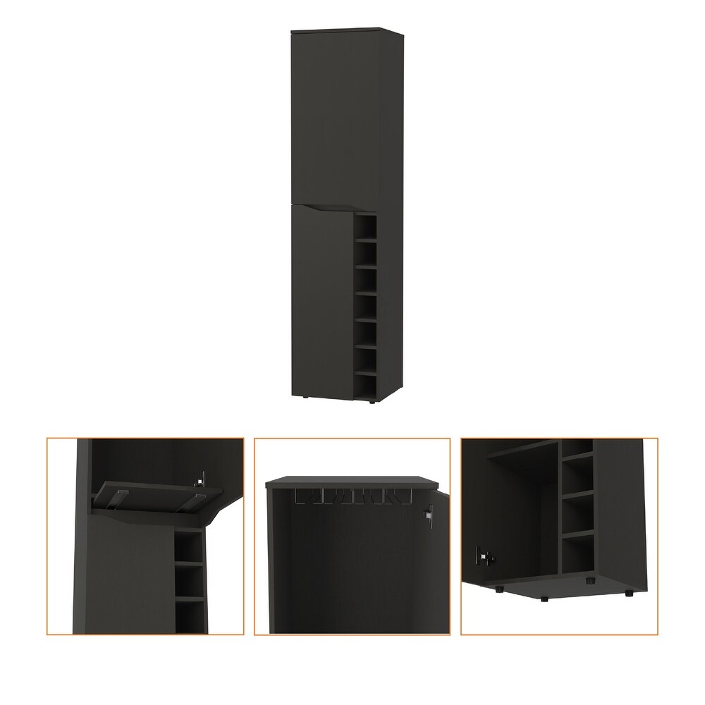 Kitchen 7 Bottle Rectangle Bar Cabinet Black Wengue