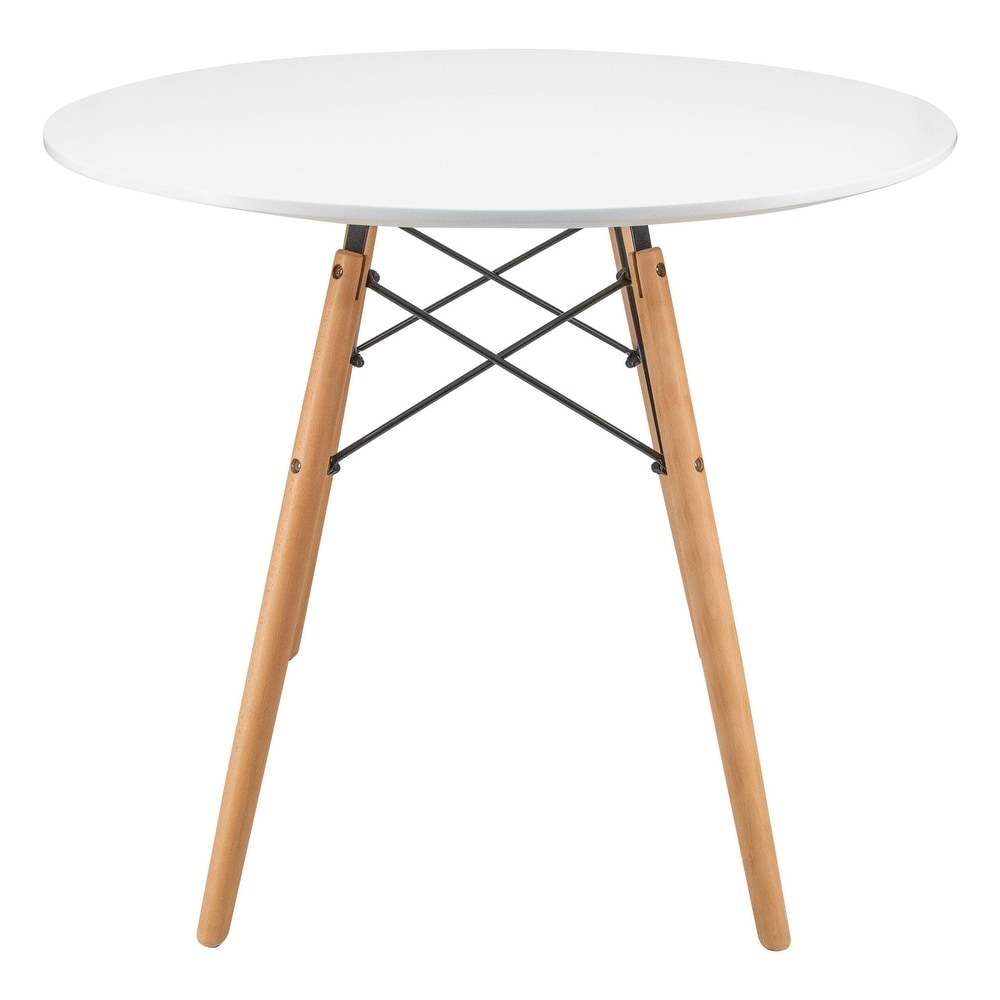 LeisureMod Dover Round Top Bistro Dining Table Wood Eiffel Base