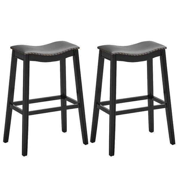 Gymax Set of 2 Saddle Bar Stools Bar Height Kitchen Chairs w/ Rubber