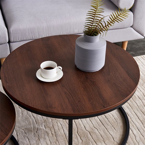 Modern Nesting coffee table， metal frame with walnut top