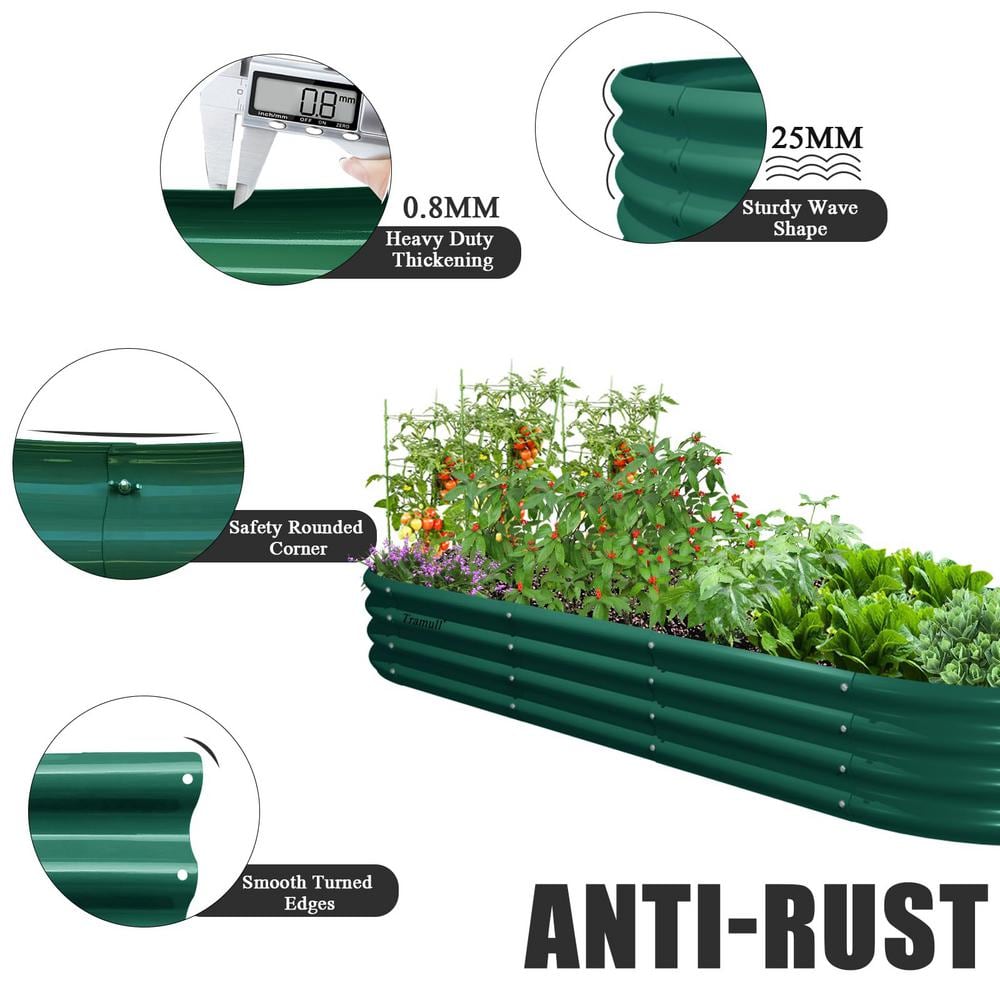 Cesicia 96 in. L x 36 in. W x 12 in. D Oval Green Outdoor Metal Planter Boxes Raised Garden Bed (2-Pack) LJL01000