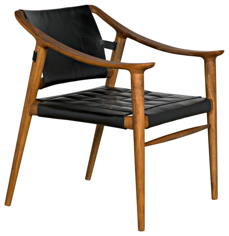 Noir Furniture Teak and Leather Garibaldi Chair With Clear Coat Flat AE 140T   Midcentury   Armchairs And Accent Chairs   by Noir  Houzz