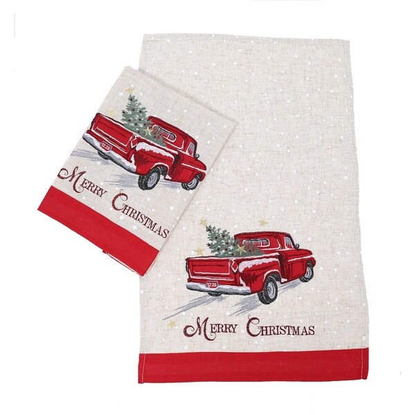 Merry Christmas Truck Decorative Towels 14x22，Set of 2