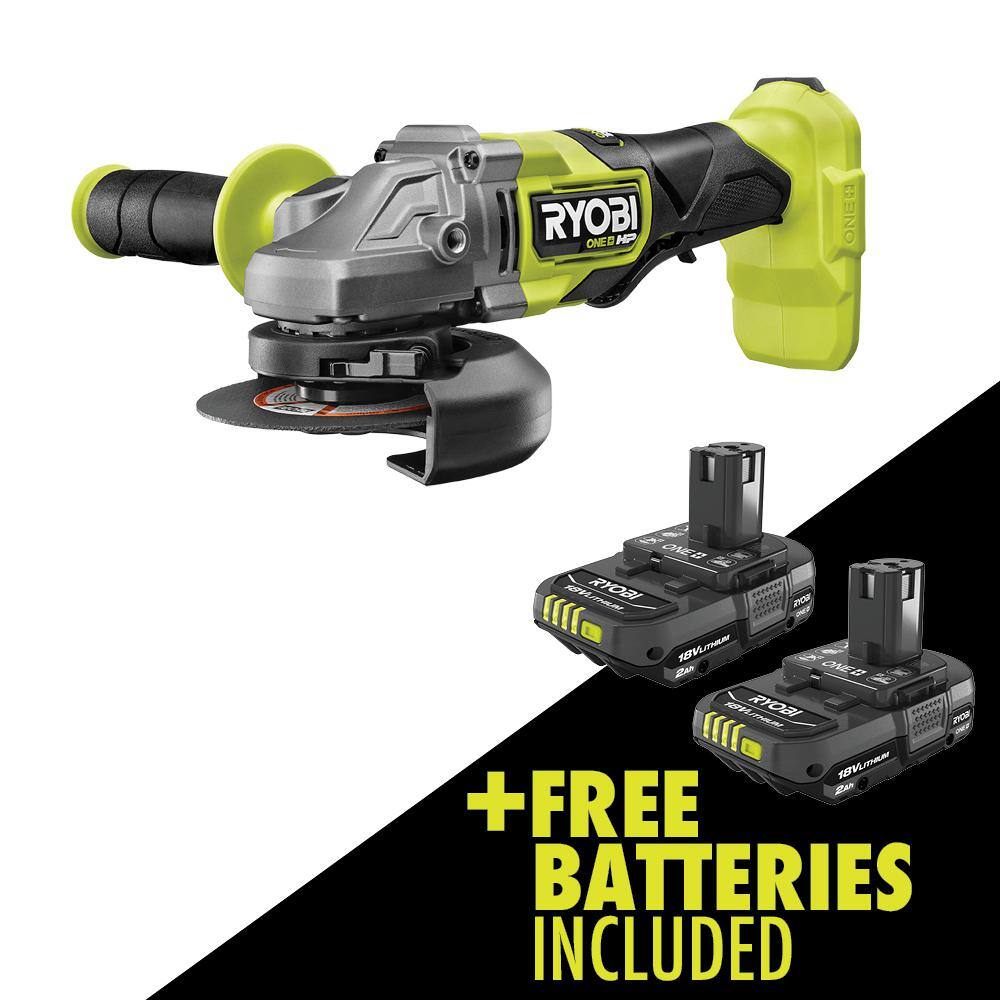 RYOBI ONE+ HP 18V Brushless Cordless 4-12 in. Angle Grinder with FREE 2.0 Ah Battery (2-Pack) PBLAG01B-PBP2006