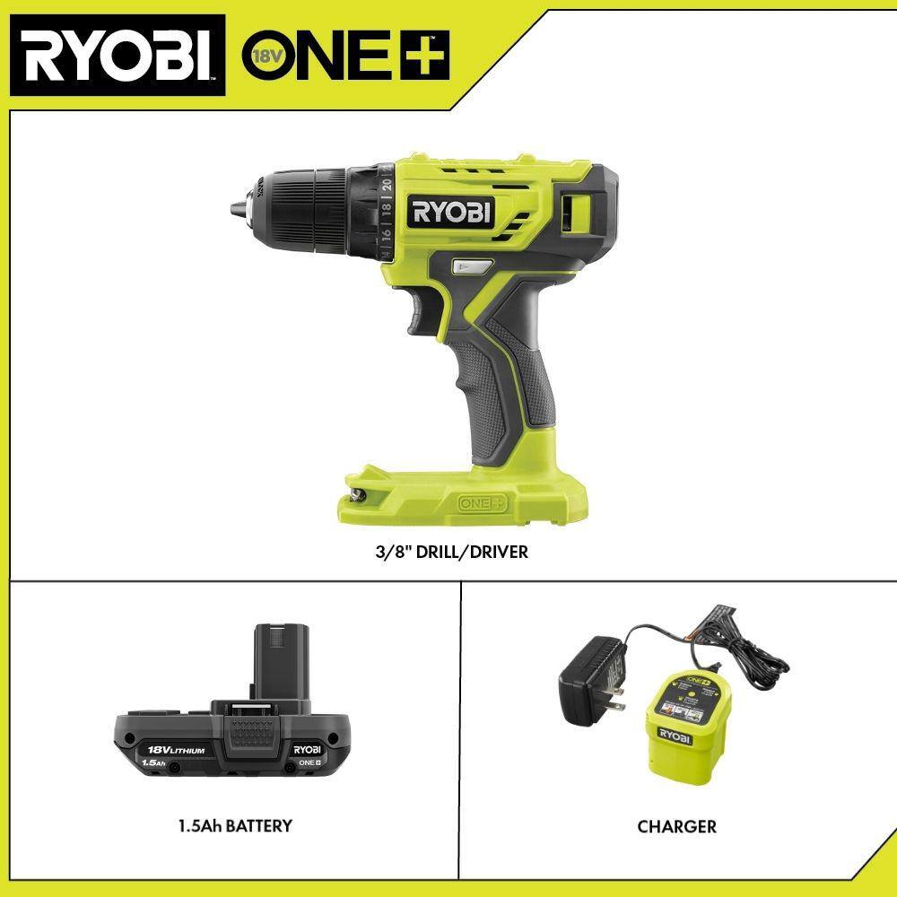 RYOBI ONE+ 18V Cordless 38 in. DrillDriver Kit with 1.5 Ah Battery and Charger PDD209K