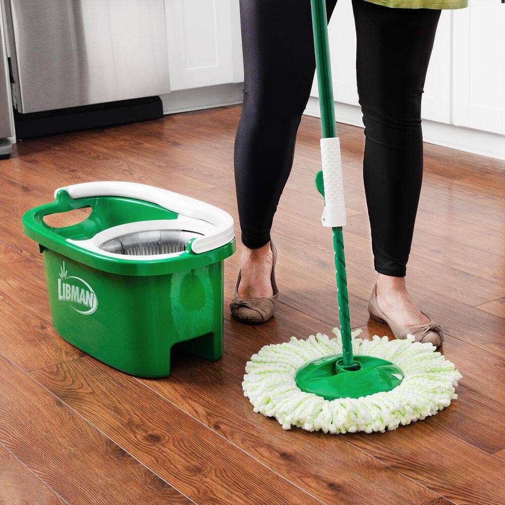 Libman Microfiber Tornado Wet Spin Mop and Bucket Floor Cleaning System with 8 Refills 1605