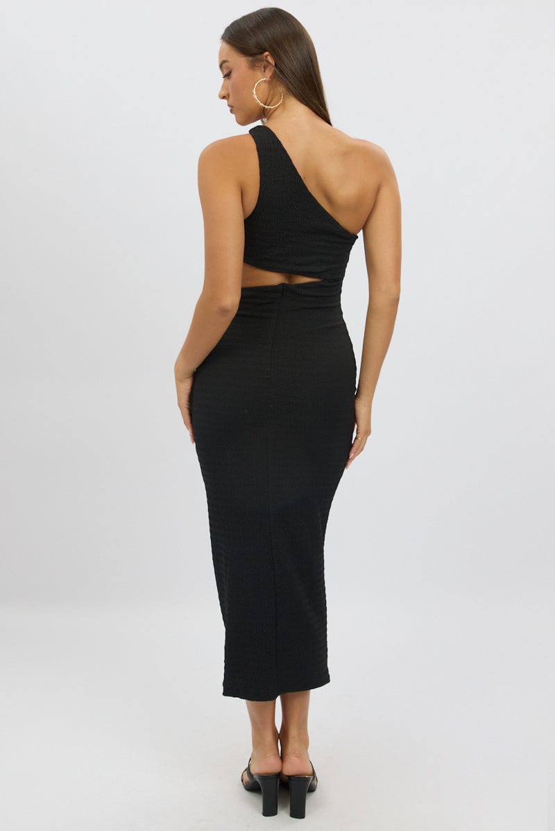 Black Bodycon Dress One Shoulder Textured