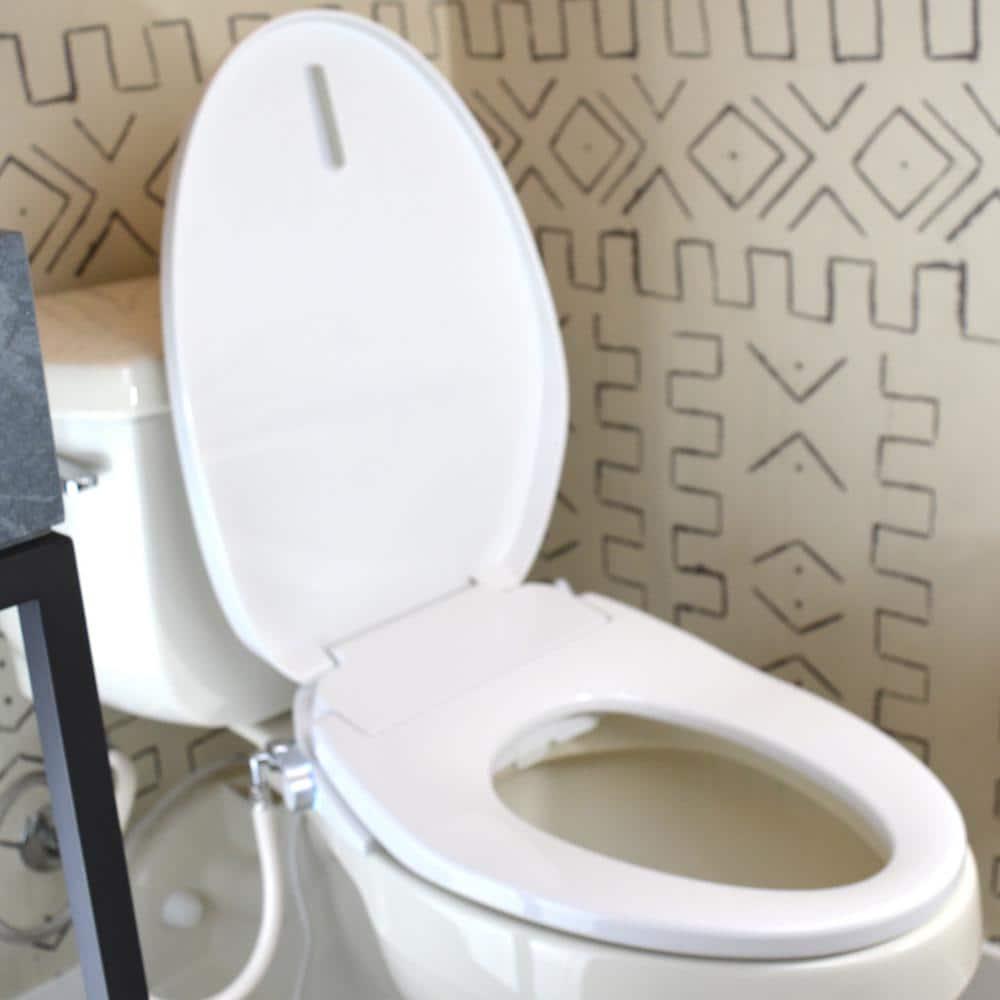 Aim to Wash! Electric Bidet Seat with Hot Water and Heated Seat for Elongated Toilet in White