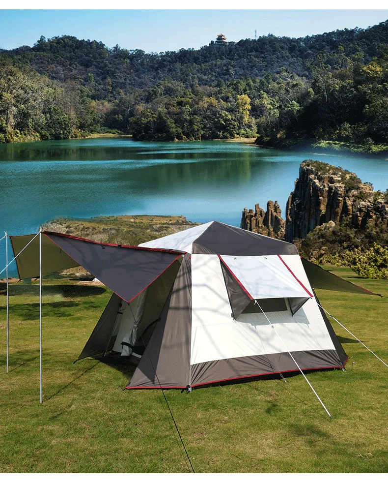 Outdoor automatic speed opening 3 4 people 5 people double layer sunscreen anti rainstorm thickened aluminum pole camping Tent