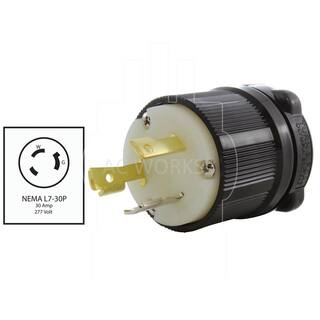 AC WORKS NEMA L7-30P 30 Amp 277-Volt 3-Prong Locking Male Plug with UL C-UL Approval ASL730P-BK