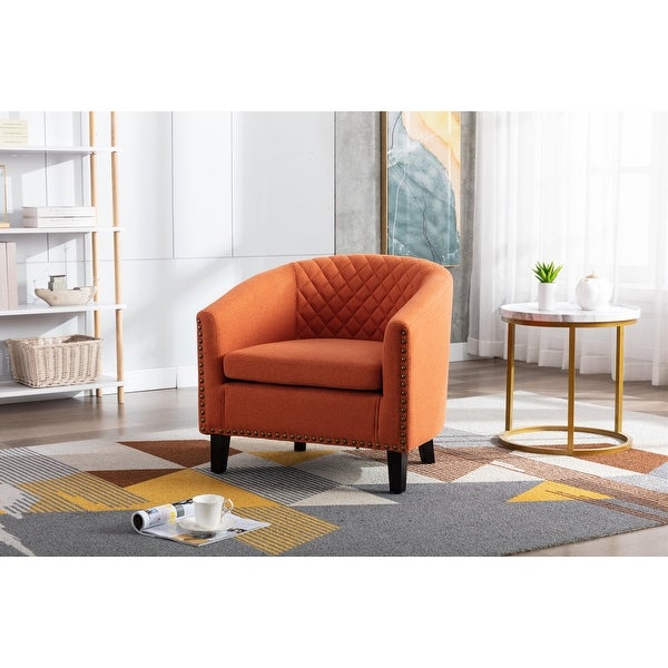 Barrel Accent Chair with Arms Linen Fabric Club Chairs Bucket Chair Upholstered Tub Chair for Living Room Bedroom， Orange Linen