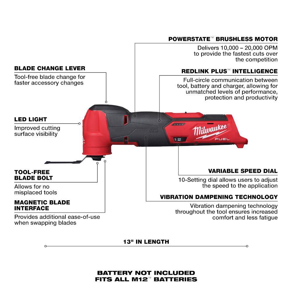 MW M12 FUEL 12V Lithium-Ion Cordless Oscillating Multi-Tool (Tool-Only) 2526-20