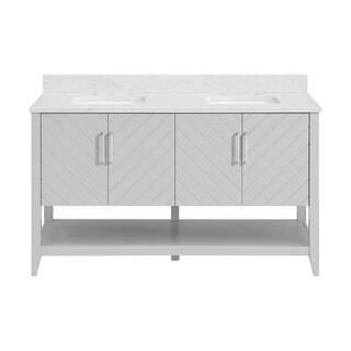 Home Decorators Collection Baybarn 60 in. W x 22 in. D x 35 in. H Double Sink Bath Vanity in Light Gray with Engineered Carrara Top and Sink 1924VA60-242925