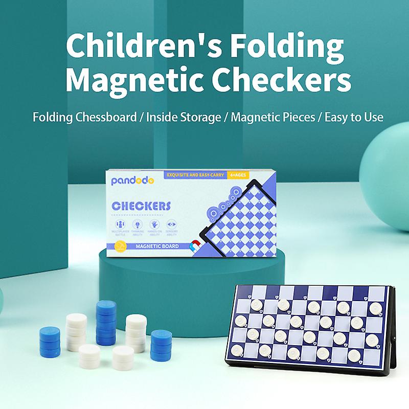 Checkers Classic Children's Portable Magnetic Chess Piece Foldable Board Plastic Chess Puzzle Board Game