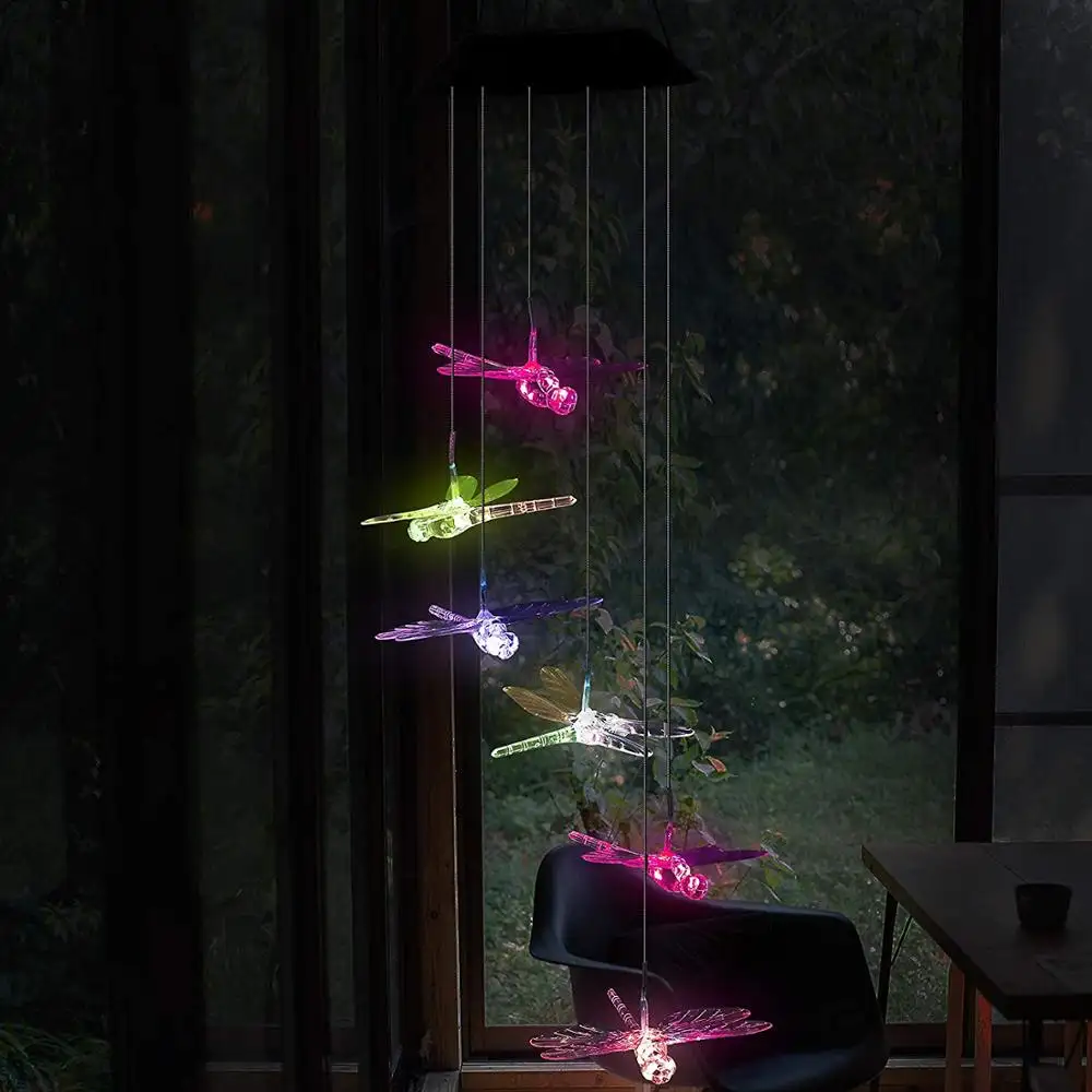 Factory supply New Solar Light Dragonfly Wind Chimes Solar Hummingbird Wind Chime