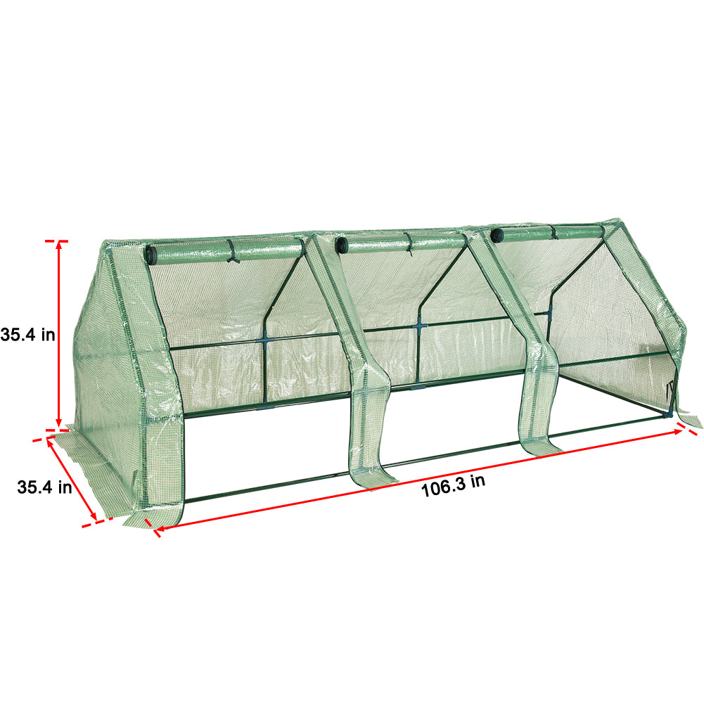 Sundale Outdoor Portable Gardening Mini Green House with PE Cover and Zipper Doors, Waterproof GreenHouse, UV Protection, Insect Prevention, 106.3"(L) x 35.4"(W) x 35.4"(H)