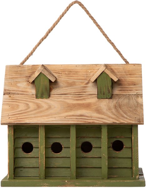 Glitzhome Wood Distressed Garden Birdhouse， Green