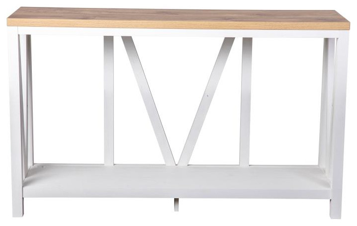 White/Warm Oak Entry Table   Farmhouse   Console Tables   by Pot Racks Plus  Houzz