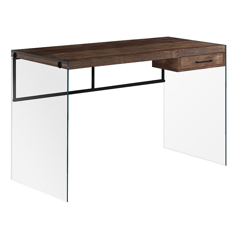 48 Brown Contemporary Rectangular Computer Desk with Glass Panels