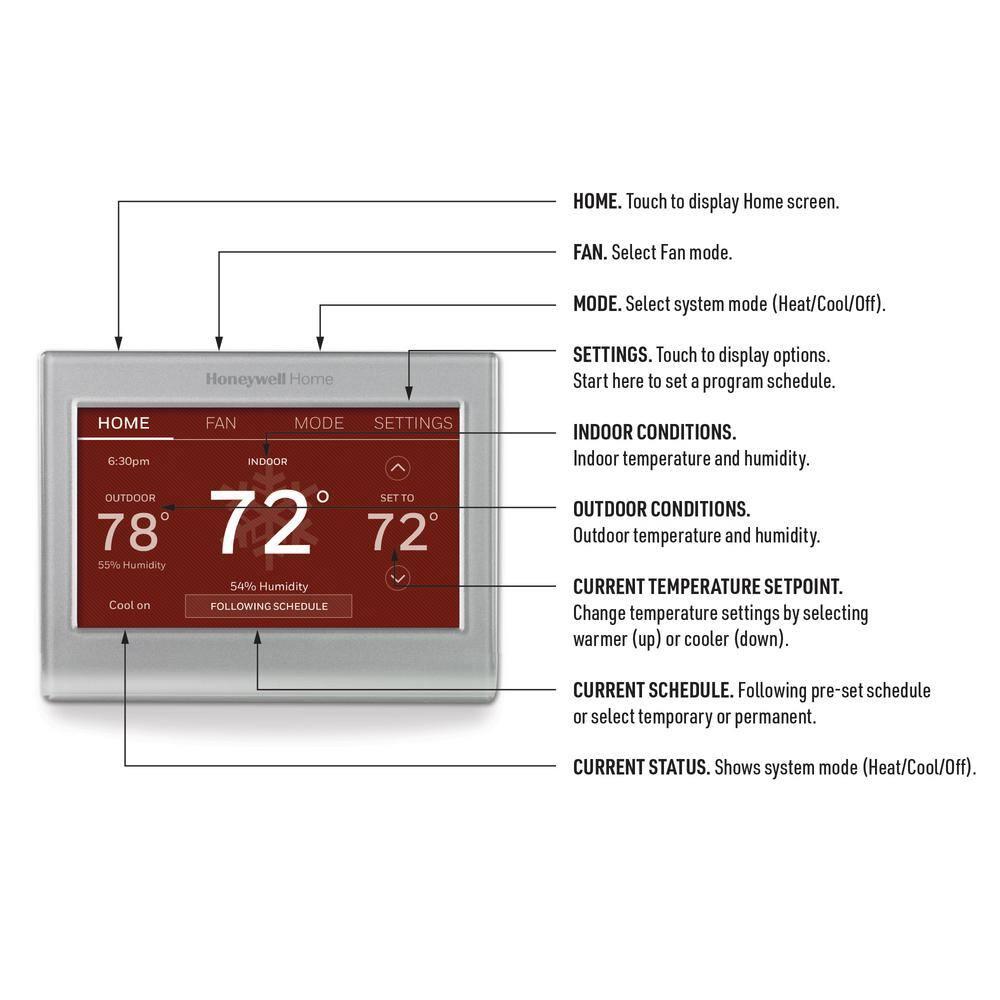 Honeywell Home Wi-Fi Smart Color 7-Day Programmable Smart Thermostat with Color-Changing Touchscreen Display RTH9585WF