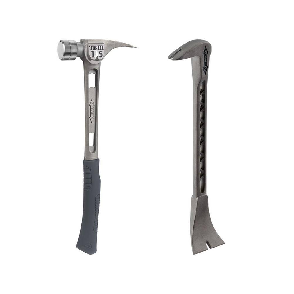 Stiletto 15 oz. TiBone 3 Smooth Face with Curved Handle Hammer and Titanium Trim and Nail Puller TB3SC-TRIMBAR5