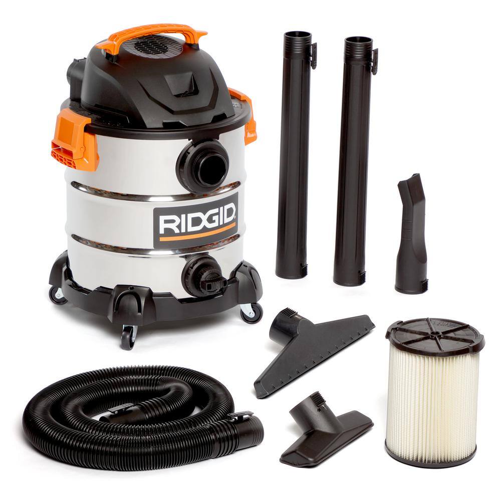 RIDGID 10 Gallon 6.0 Peak HP Stainless Steel WetDry Shop Vacuum with Filter Locking Hose and Accessories WD1060