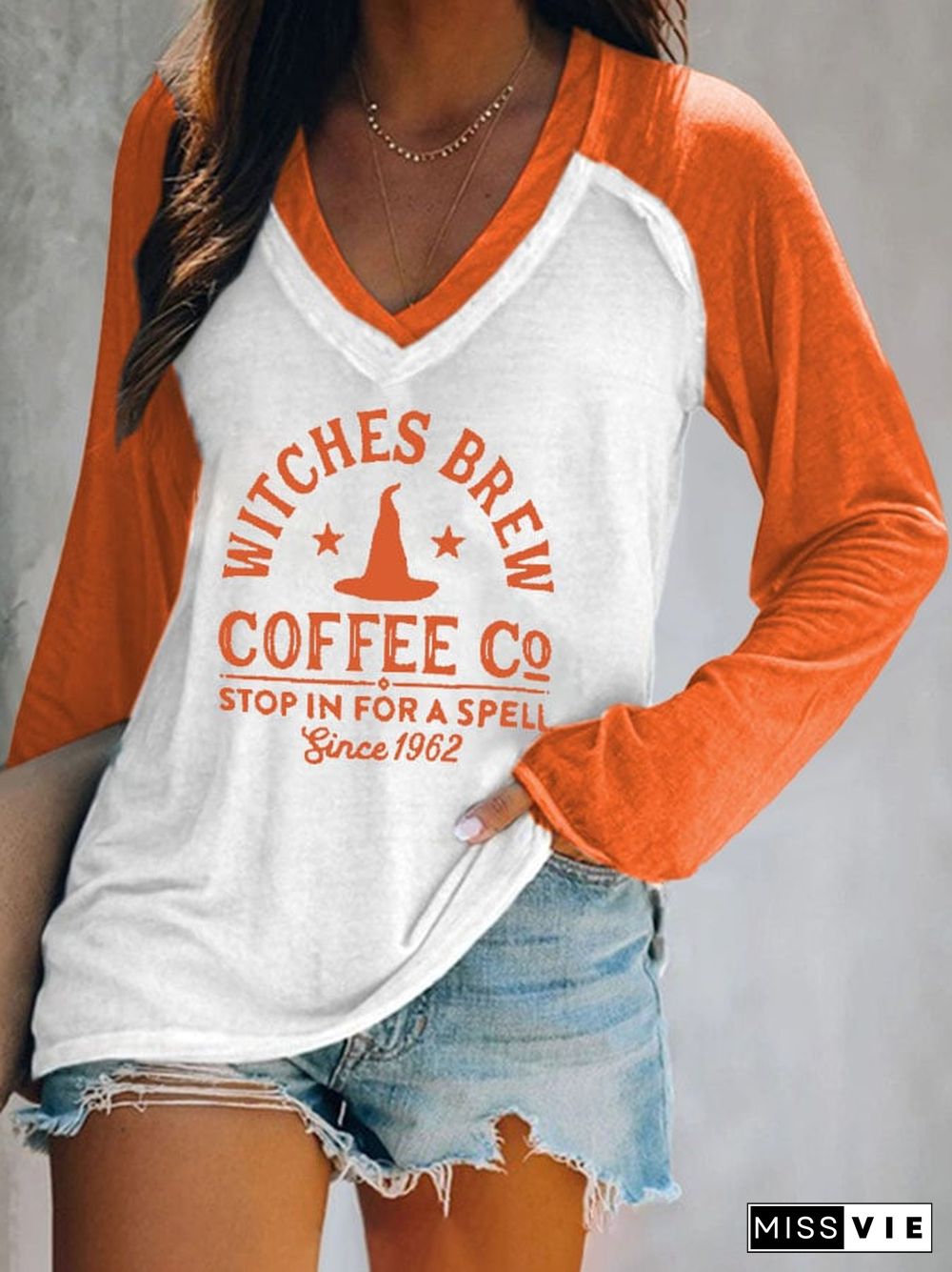 Women's Casual Witches Brew Coffee Co Stop In For A Spell Since 1962 Print Long Sleeve T-Shirt