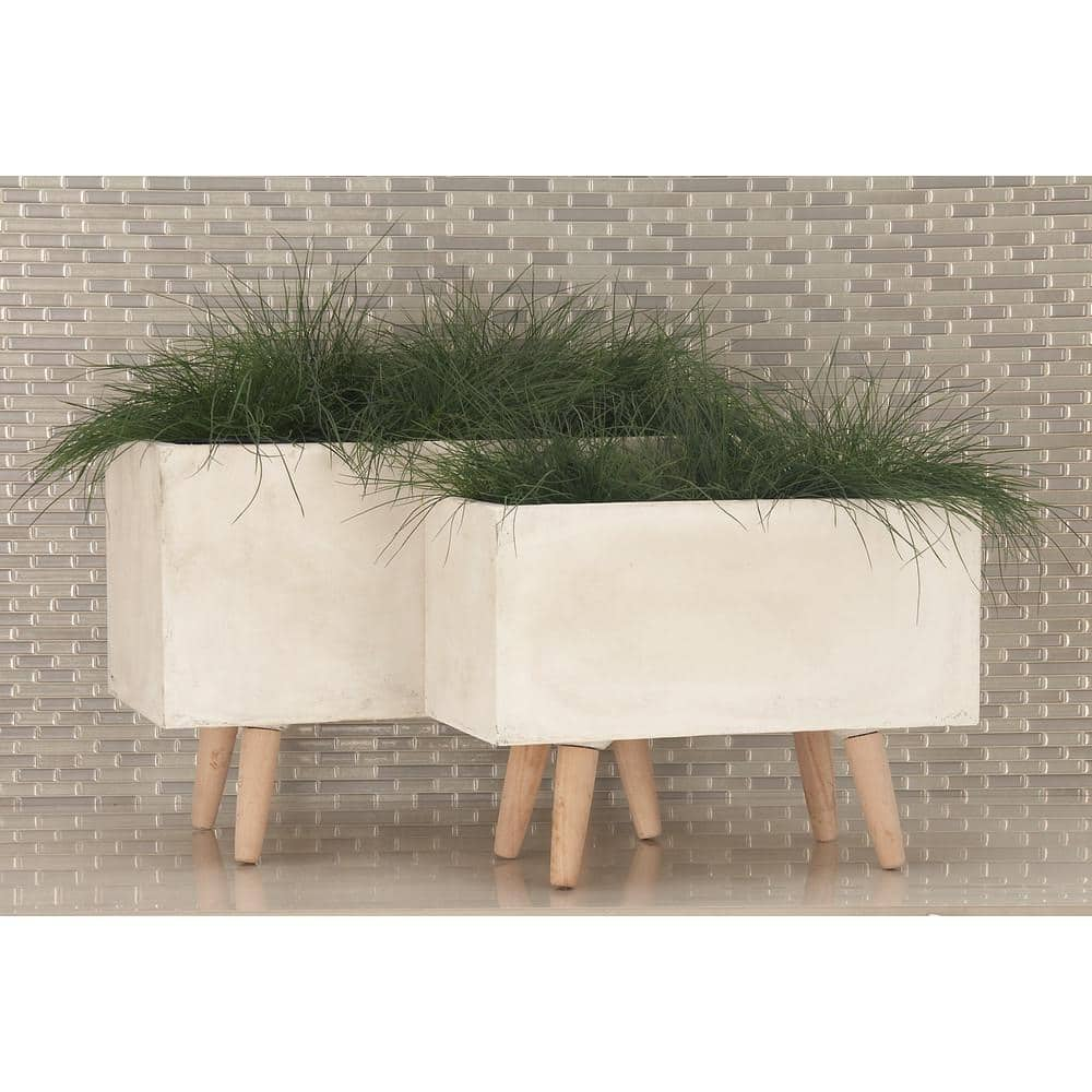 Litton Lane 15 in. x 21 in. White Fiber Clay Contemporary Planter (Set of 2) 46465