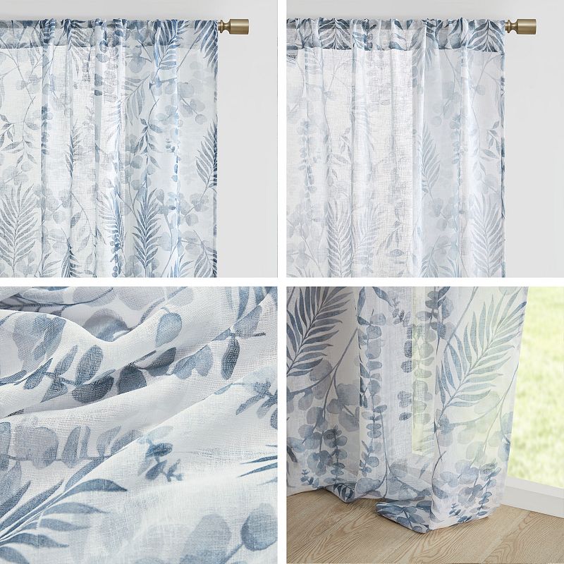 Madison Park Tulia Botanical Printed Texture Sheer 2-Pack Rod Pocket Window Curtain Panels