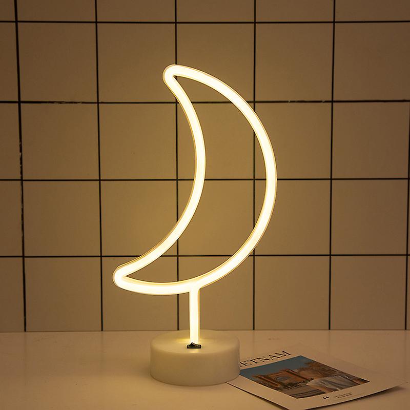 Moon Shaped Neon Lamp Warm White Light With Base Table Decor For Bedroom