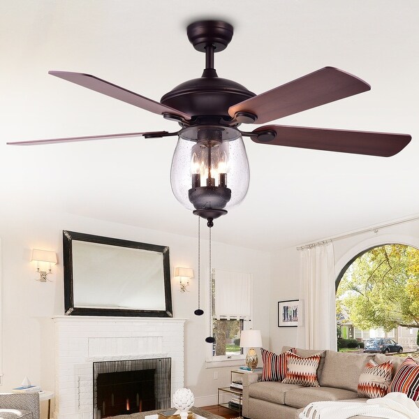 Warehouse of  Tibwald Wood Glass 52-inch 5-blade Lighted Ceiling Fan (Optional Remote) - N/A