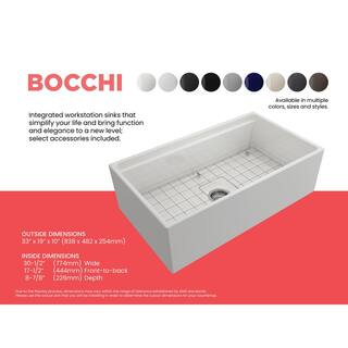 BOCCHI Step-Rim White Fireclay 33 in. Single Bowl Farmhouse Apron Front Workstation Kitchen Sink with Accessories 1504-001-0120