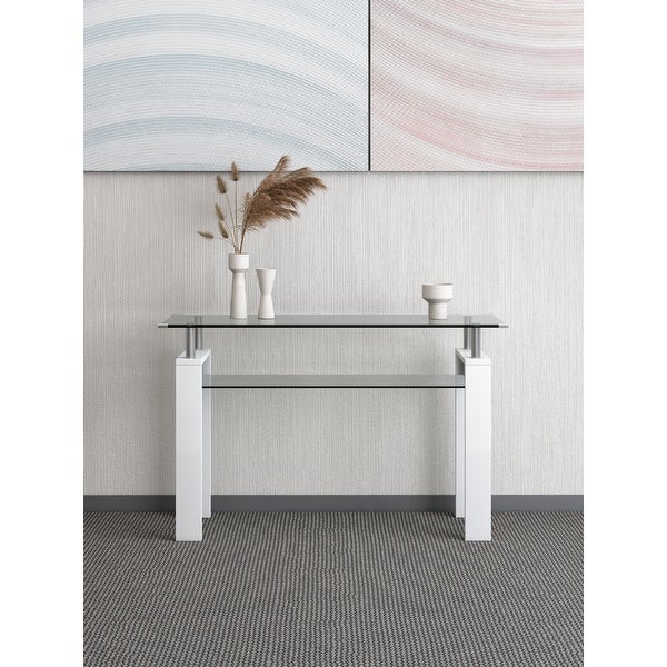 MDF Console Table， Tempered Glass Top， Modern Foyer Area Table