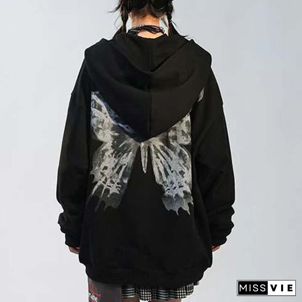 Darkness Butterfly Print Hooded Sweatshirt