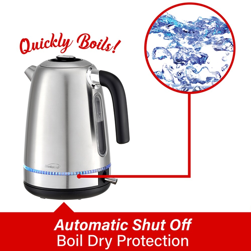 Brentwood 1500 Watt Stainless Steel 1.7 Liter Cordless Electric Kettle in Silver   1.7 Liter