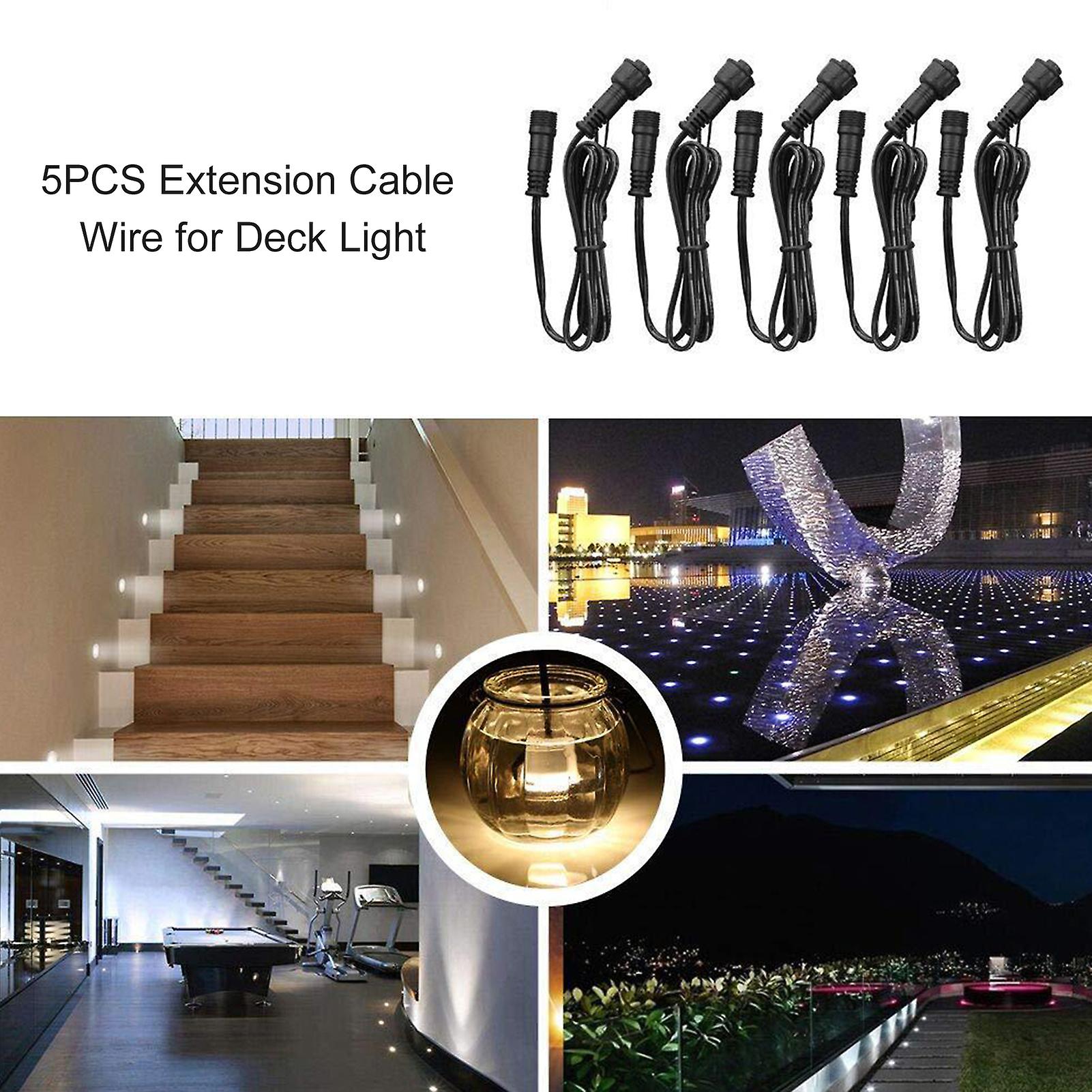 5pcs Extension Cable Wire For Deck Light 1m/39.4in Length 2 Pin Extension Cord Ip67 Waterproof With Male And Female Connector For Solar Shed Pendant L